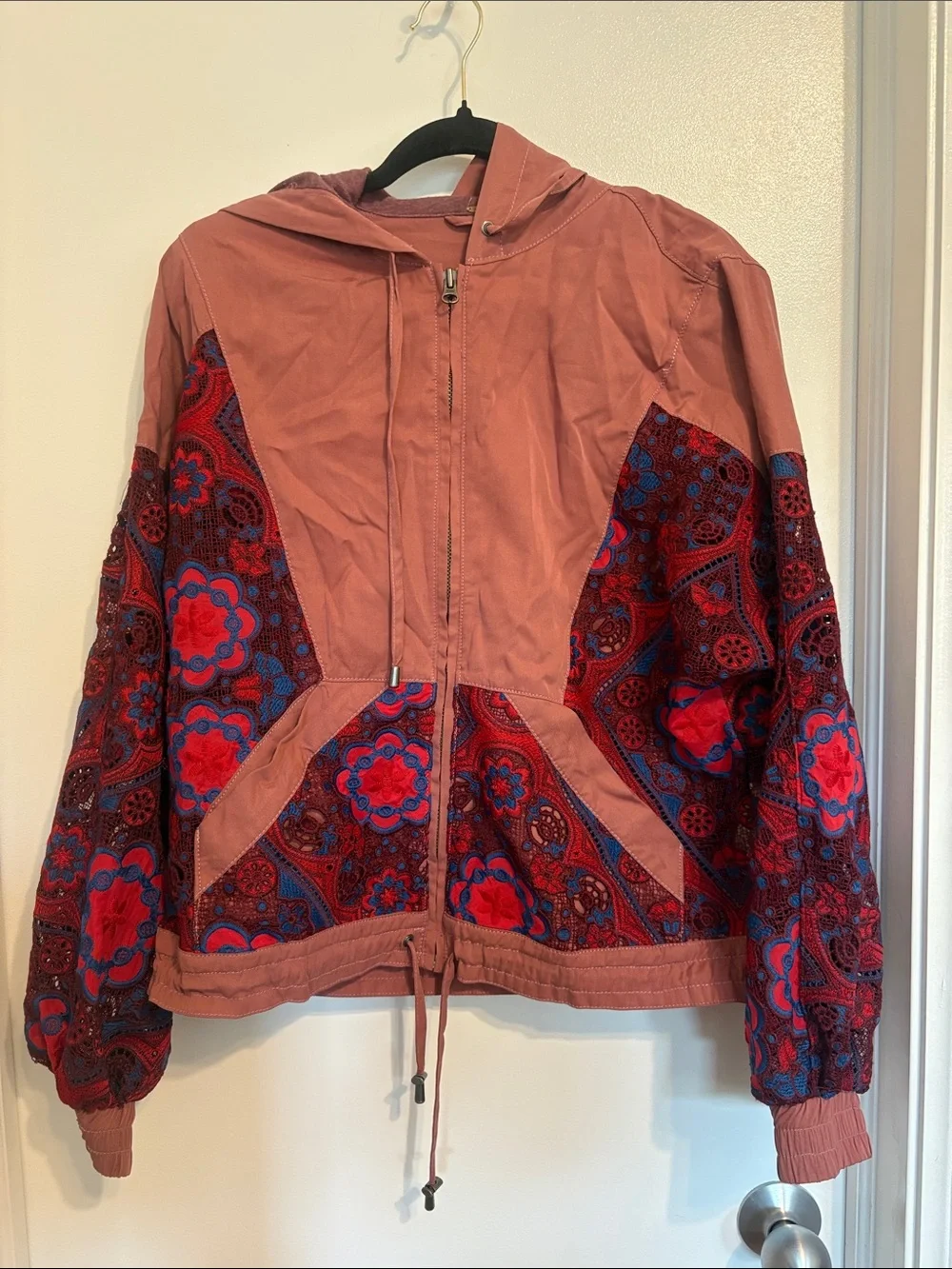 Free People Magpie Oversize Lacey Jacket in Rose